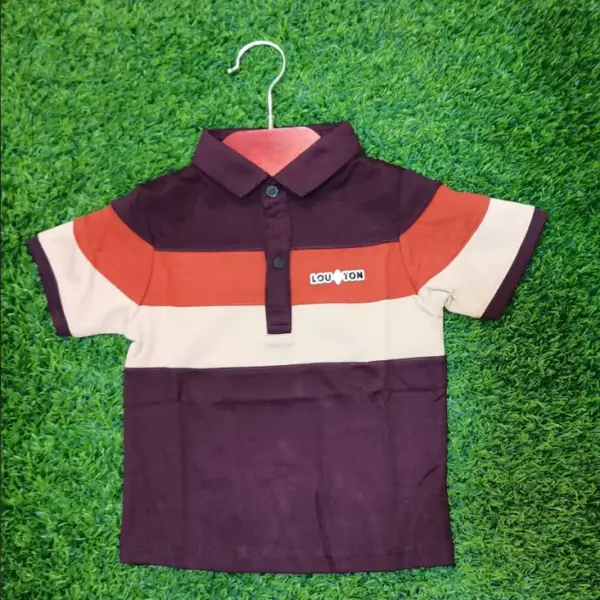 Kids Maroon Color Block Polo