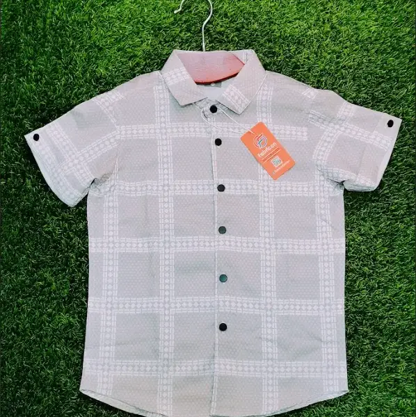 Kids Grey Check Short Shirt