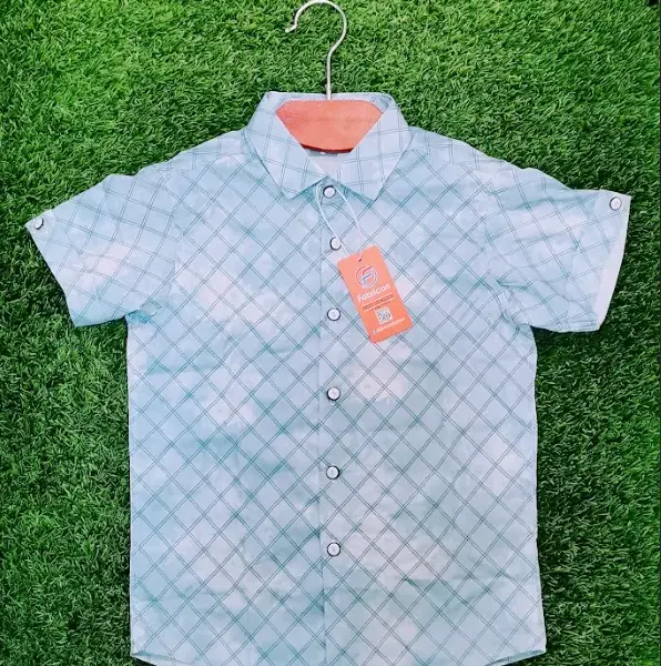 Kids Sky Blue Pattern Short Shirt