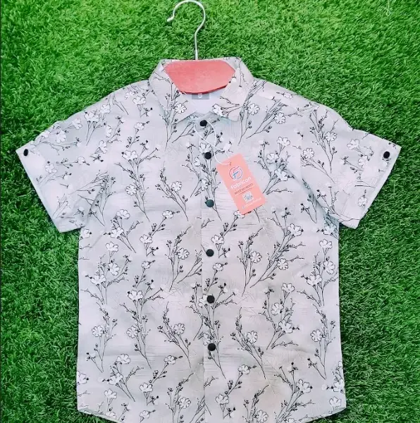 Kids White Printed Short Shirt