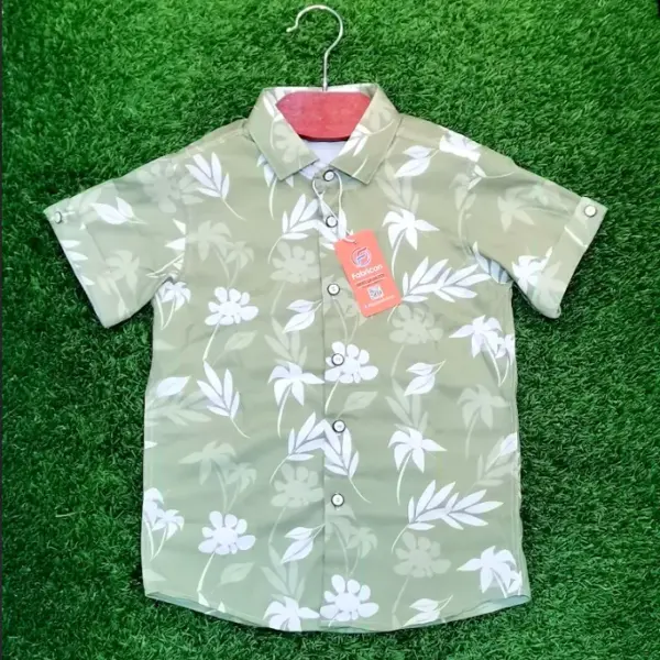 Kids Light Green Printed Short Shirt