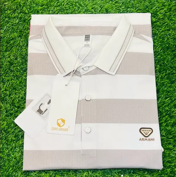 Mens Cream Stripe Polo T-Shirt